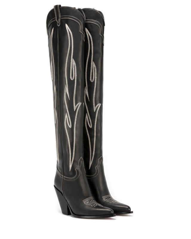     HERMOSA-90-Women_s-Over-The-Knee-Boots-in-Black-Calfskin-Off-White-Embroidery_01_Side